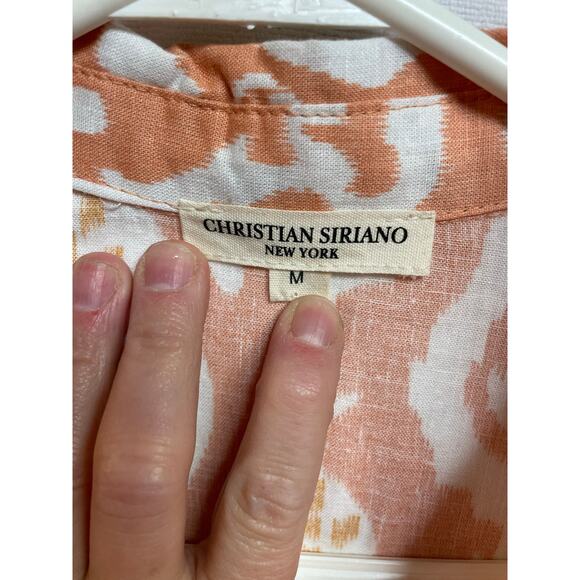 Christian Siriano cropped Medium peach paisley 55% linen button short sleeve - Picture 3 of 5